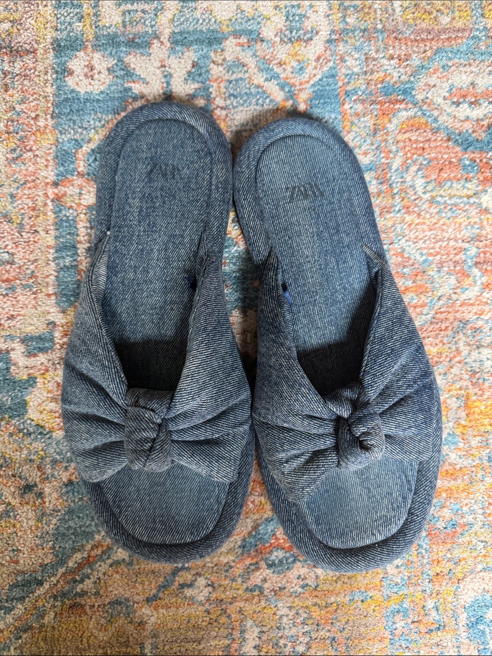 Zara Blue Denim Knot Slide Sandals - Women
